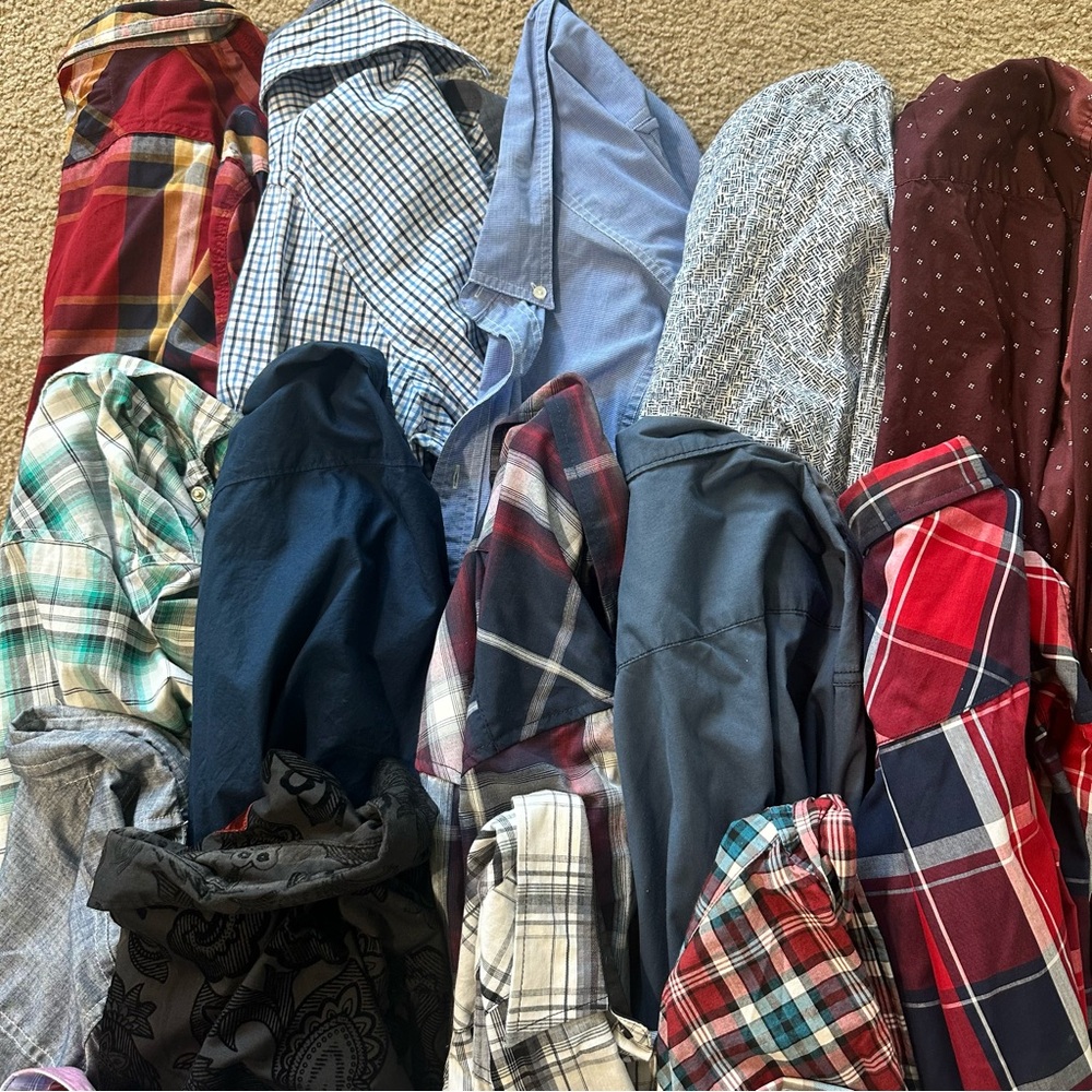Men's XL Long Sleeve Button-Up Shirt Lot - 20 Total - Mixed Brands & Styles